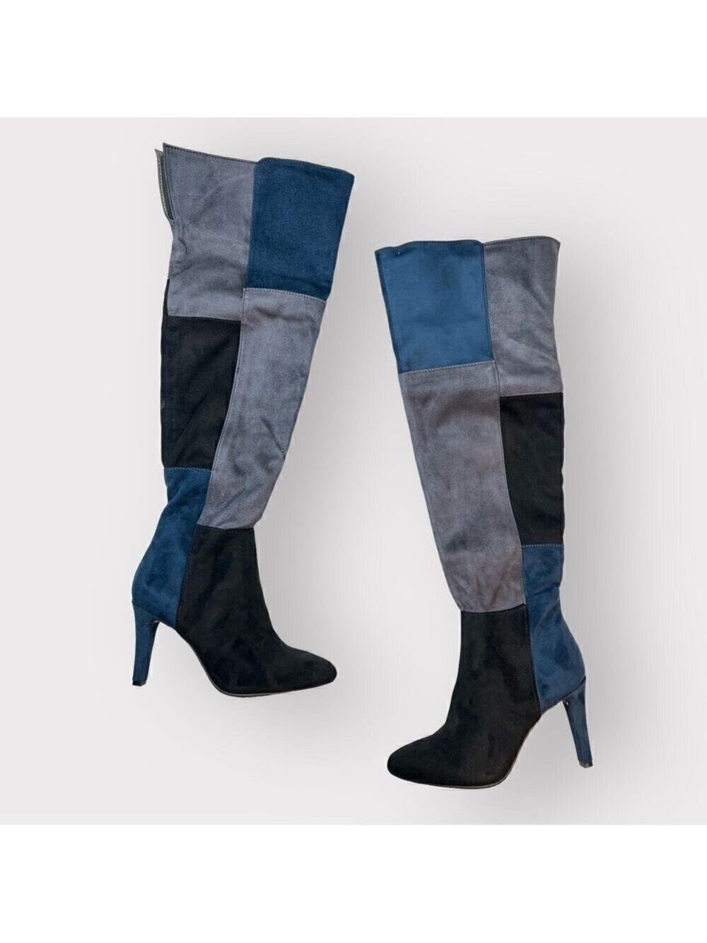 Rialto Carpio Tall Suedette Boots NEW 5.5 Colorblocked Heeled  Navy Shoes Vegan